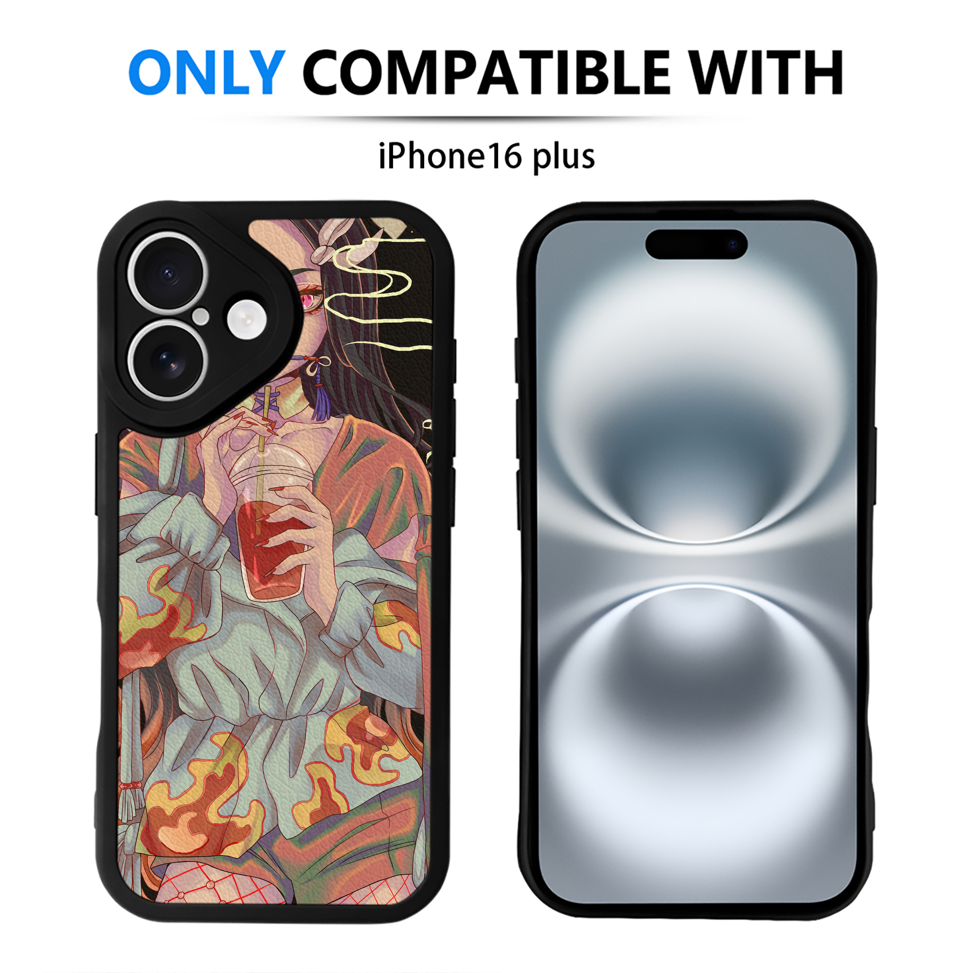 （画像用） 鬼滅の刃（きめつのやいば）竈門 禰󠄀豆子／かまど ねずこ Kamado Nezuko 【iPhone 16シリーズ対応】シリコンスマホケース（レザー調） 材質：シリコン
